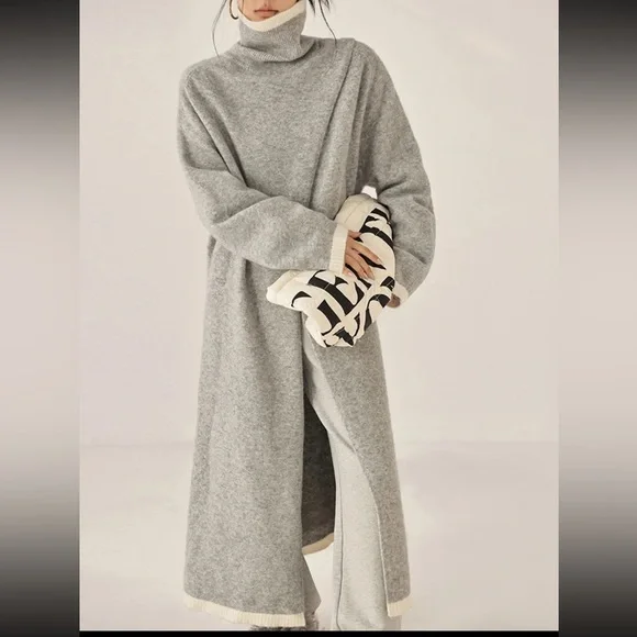 Gigi style High quality wool blend long slit turtleneck sweater